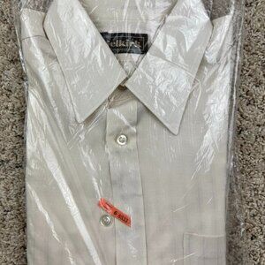 VTG 70’s Selkirk Shirt Button Up Ivory Long Sleeve Size 15.5 34/35 Poly Cotton